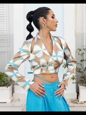The Drop x ThePeckingOrder Abstract Print Cutout Crop Top Size Large NWT